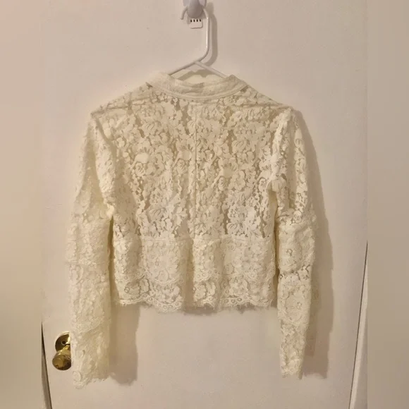 Robert Rodriguez Ivory Lace Tie-Neck Long Bell Sleeve Boho off White Blouse xs - Picture 7 of 11